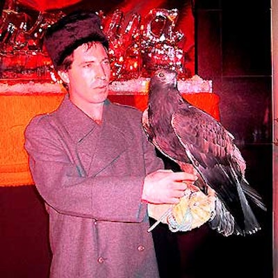 Guests at the launch party for Stolichnaya's new advertising campaign were greeted by caterwaiters dressed as Russian guards and holding live eagles outside El Flamingo.