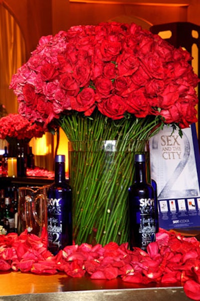 Many of the flowers at the after-party were Intuitions, a Colombian rose that is almost zebra patterned, mixing pink and red hues.