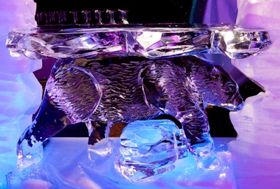 Ice sculptures depicting the Arctic's residents, namely polar bears and whales, served as decorative bars.