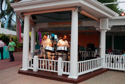 A steel drum band performed in the Key West exhibit space.
