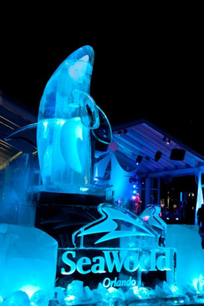 A 12-foot-tall ice sculpture of a killer whale served as the focal point of the Arctic event space.