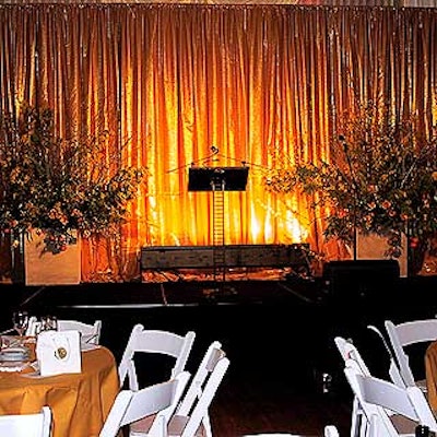 The stage for the awards presentation was draped with golden fabric.