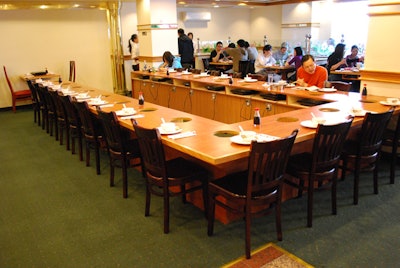 The lower level of Hot Pot Buffet allows for individual or group seating.