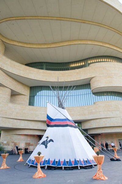 A tepee anchored the cocktail hour on the museum's stone patio.