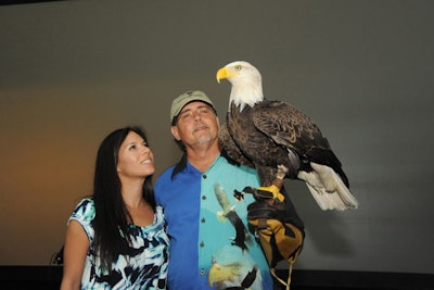 An American bald eagle (and its trainer) accompanied Grammy nominee Jana Mashonee on stage during her performance of the national anthem.