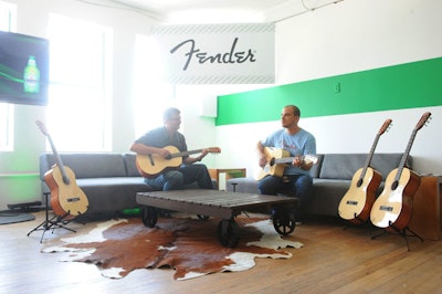 Fender provided free guitar lessons in its branded lounge.