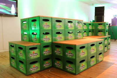 Relevent used Heineken crates imported from Amsterdam to create seating options for guests.