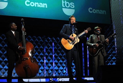 After a short video made just for the presentation, Conan O'Brien appeared on stage for a short comedic and musical performance.