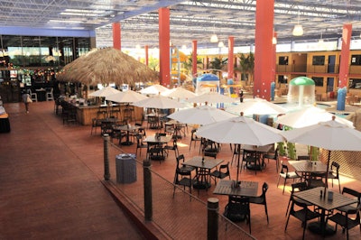 The deck surrounding the covered portion of the water park can be used for private events.
