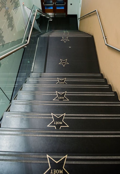Branded Hollywood-Boulevard-style stars decorated the stairs at the Gene Siskel Film Center.