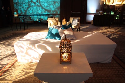 Moroccan lamps and white lounge furniture channeled a luxury resort in Abu Dhabi, where much of the film took place.