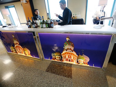 After dinner, a desert reception took place downstairs in the Bubble Net Lounge. Images of Moscow's St. Basil's Cathedral adorned Heffernan Morgan's custom bars.