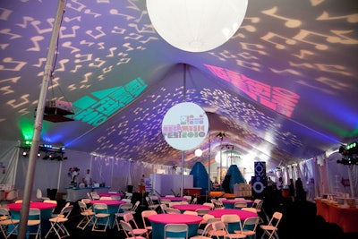 Ultimate Lighting provided thematic gobos of the event logo and musical notes for the tent ceiling.