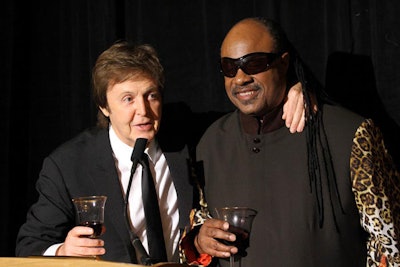 Past Gershwin Prize winner Stevie Wonder was on hand to toast the newest winner.