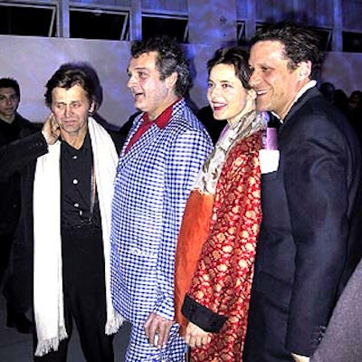 Mark Morris (in blue plaid suit) posed with Mikhail Baryshnikov and event chairs Isabella Rossellini and Isaac Mizrahi at the benefit for the Mark Morris Dance Group.