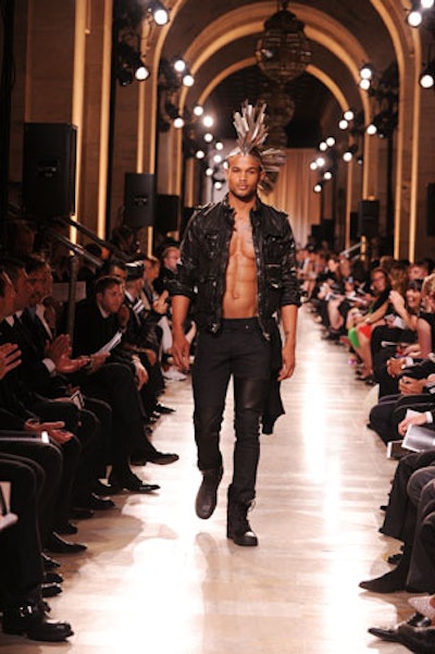 Amfar and Josh Wood took advantage of the large venue by holding a leather-themed fashion show.