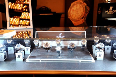 Hublot displayed multiple cases of its luxury watches.