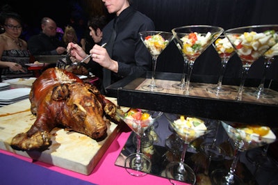 To signal the end of the awards and the start of the after-party, Great Performances trotted out a huge buffet spread that included whole roasted suckling pig, paella, and tuna and watermelon ceviche.