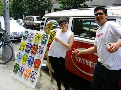 In honor of the teams participating in this year's World Cup, Havaianas produced special edition flip-flops. To distribute pairs and promote the initiative, the Brazilian footwear brand sponsored a series of live game screenings at bars in SoHo and Brooklyn and toured the locations with a Volkswagen bus.