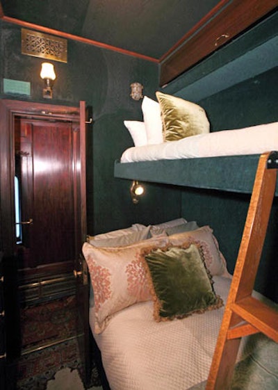 The refurbished railway car features three sleeping berths with modern touches like flat-panel TVs.