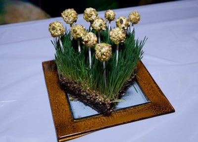 When serving grape lollipops with goat cheese and pistachios at the Black Creativity Gala in Chicago, Sodexo USA gave wheatgrass a fresh look by keeping the roots exposed.