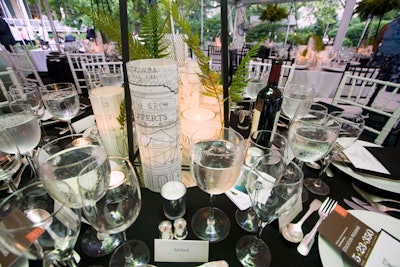 David Stark produced the event, creating luminaire centerpieces wrapped in blueprints from the Historic House Trust's 23 homes.