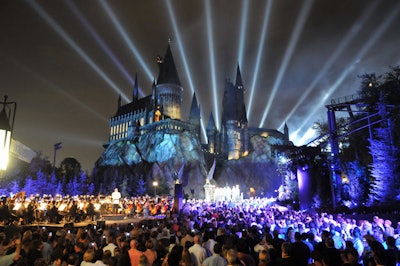 Wednesday's party culminated with the illumination of the Hogwarts Castle and a fireworks display.