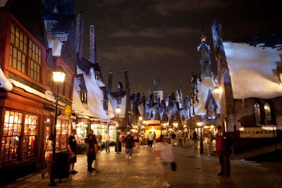 All of the Hogsmeade Village stores, including Ollivander's Wand Shop and Zonko's Joke Shop, remained open for the preview party.