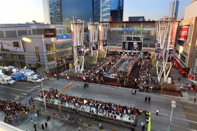 Fans on risers screamed from the street and Nokia Plaza during arrivals for Eclipse, while news trucks were at the ready nearby.