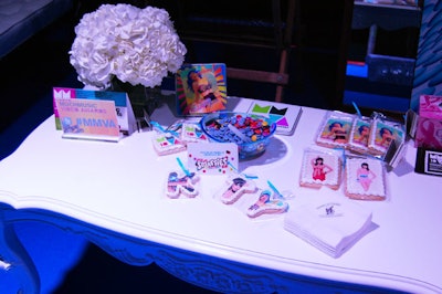 Sweet tables in the greenrooms included letter-shaped cookies (from event sponsor Smarties) bearing the images—and spelling out the names—of artists like Miley, Katy, and Kesha.