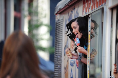 Katy Perry arrived on the red carpet in a Mr. Sweet Tooth ice cream truck.