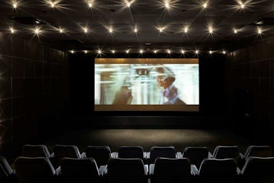 The screening room, located on the lower level of the hotel, seats 40.