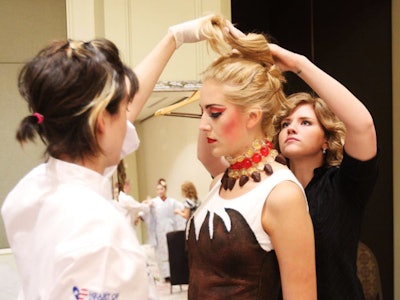 Chocolatier Katie Musser from Co Co. Sala assisted with the hair and makeup on her model, Jennifer Corey, Miss District of Columbia 2009.