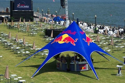 The grassy Race Club expanse was home to two 360-degree bars, each housed under a Red Bull-branded tent. Guests at the event were allowed a max of five alcoholic drinks each.