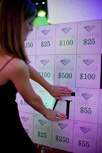 The foundation created a giving board on which guests could purchase a square. Each dollar amount corresponded to a different one of the foundation's programs, which received the donation.