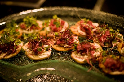 Mangroves restaurant served beef tartare at its food station.