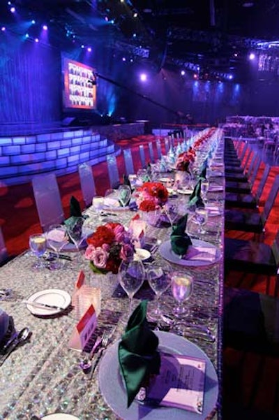 The organization chose fancy crystal stemware and fine china for the galas.