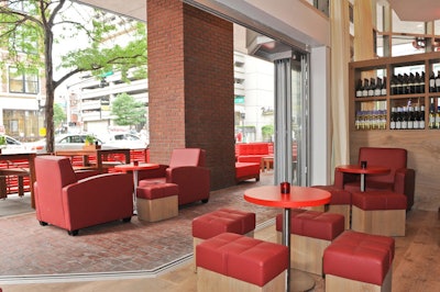 Two outdoor seating areas can be combined to host 100 guests.