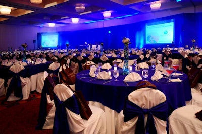 Event organizers mixed round and rectangular tables to seat more than 500 guests.