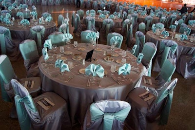 BBJ provided blue and platinum linens and chair covers.