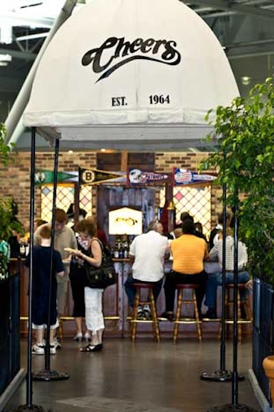 Guests could grab a drink at the Cheers bar, one of 12 iconic Boston sites replicated here.