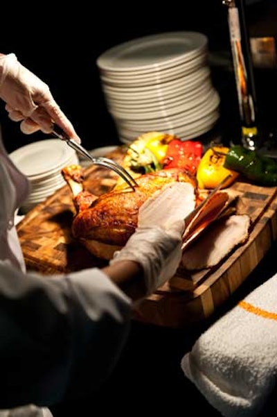 Food stations provided by Levy Restaurants were set up at several locations throughout the hall.