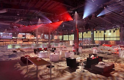 Conceived and produced by Caravents, Target's Party for Good was set in a 65,000-square-foot space, a site larger than a football field, and included an enormous lounge, several buffet stations and bars, and two areas where guests packed meal kits.