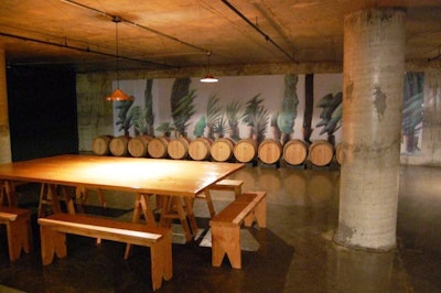 A harvest table in the barrel room, the winery's primary event space, can hold 12 people.