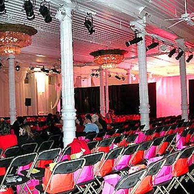 At the CurveStyle fashion show at the Puck Building, the white room was decorated with accents of fuschia and red.