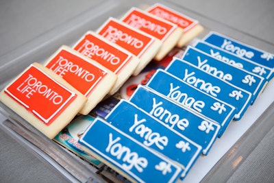 Servers passed custom Toronto cookies from the Designer Cookie that featured the magazine's logo, the Yonge Street sign, the CN Tower, and a T.T.C. streetcar.