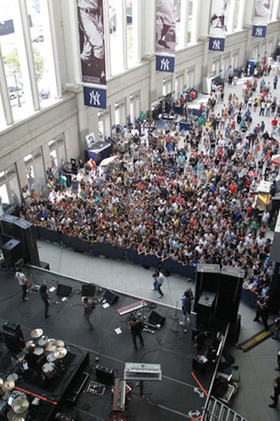 The show took advantage of the stadium's vast concourse and 31,000-square-foot Great Hall, hosting some 8,000 guests amid booths for CBS Radio stations and sponsors like Geico.