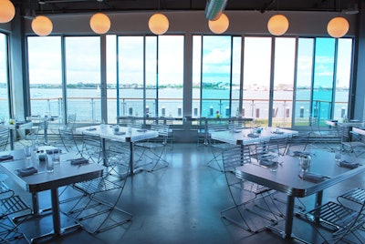 Sam's industrial dining room overlooks Boston's waterfront and is available for full buyouts.