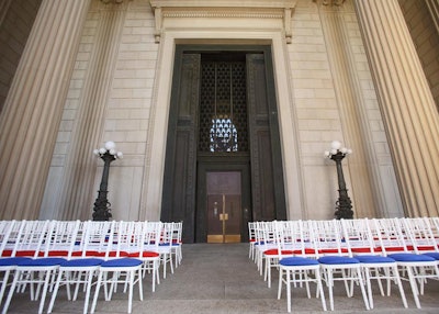 The 200 guests were seated behind the stage, near the entrance to the Rotunda.