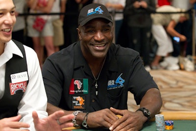 Evander Holyfield was among the celebrity participants in the Ante Up for Africa charity poker tournament.